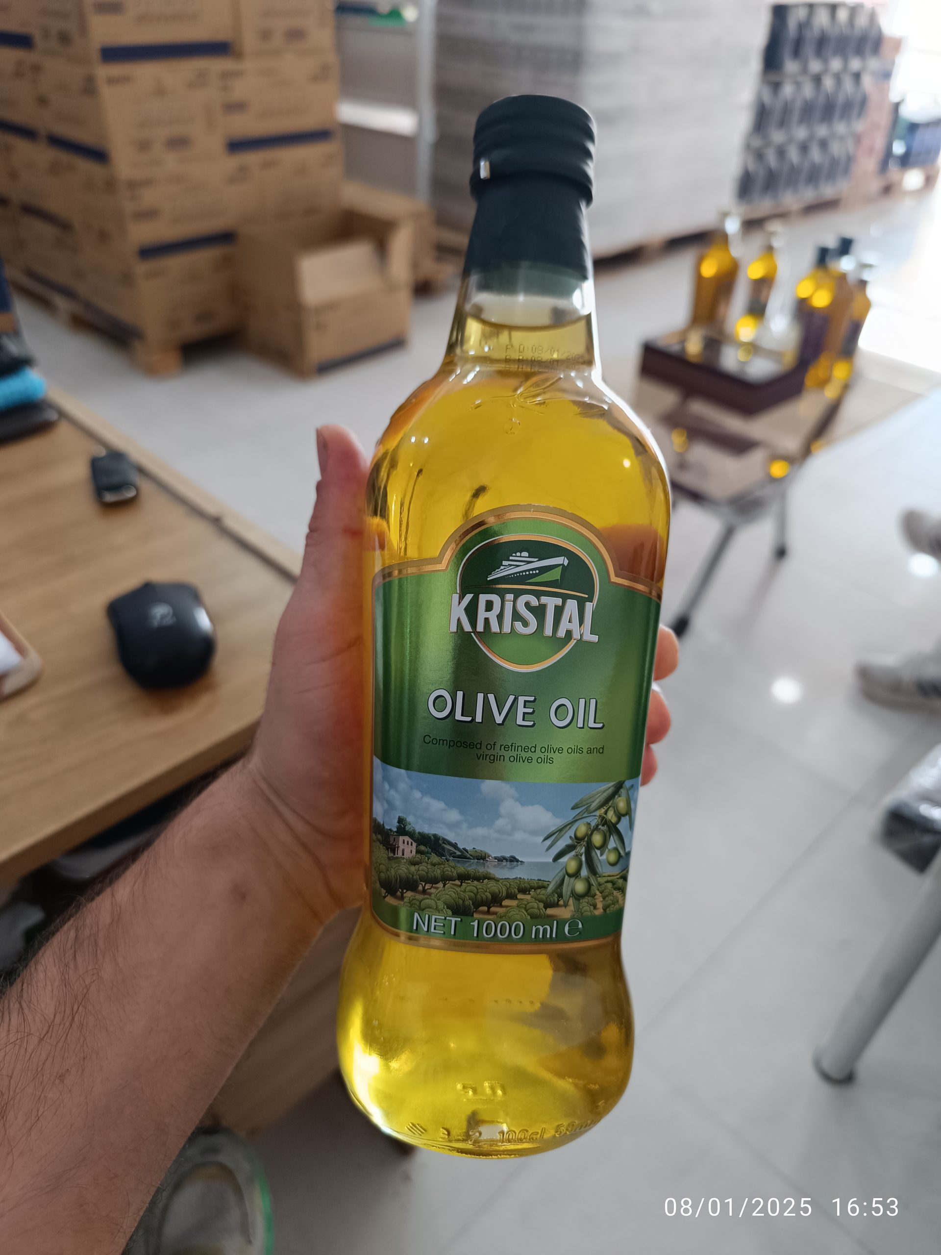 روغن زیتون کریستال 1لیتری شیشه ای (وارداتی )